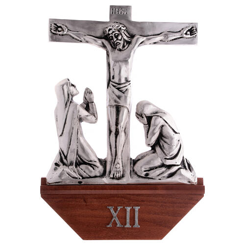 Vía Crucis latón plateado 15 estaciones capitel madera 30x50 cm 13