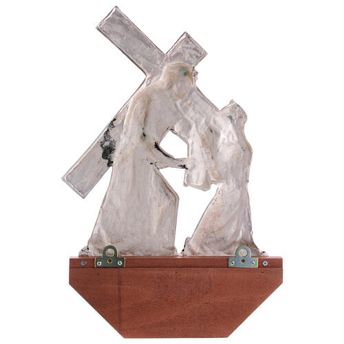 Vía Crucis latón plateado 15 estaciones capitel madera 30x50 cm 17