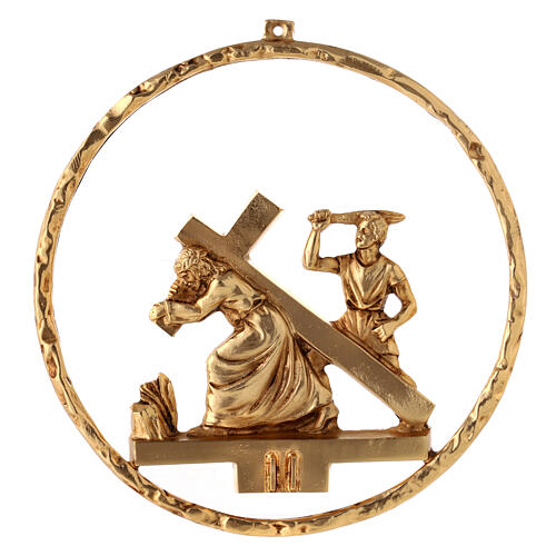 Way of the cross, 15 stations 22cm diameter in golden brass 2