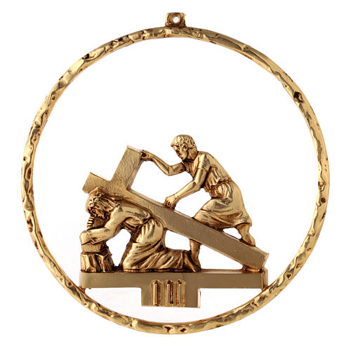 Way of the cross, 15 stations 22cm diameter in golden brass 3