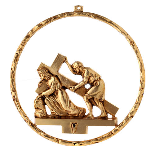 Way of the cross, 15 stations 22cm diameter in golden brass 5