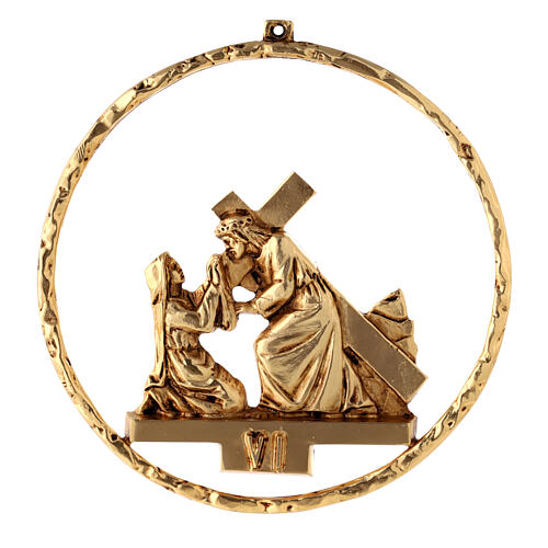 Way of the cross, 15 stations 22cm diameter in golden brass 6