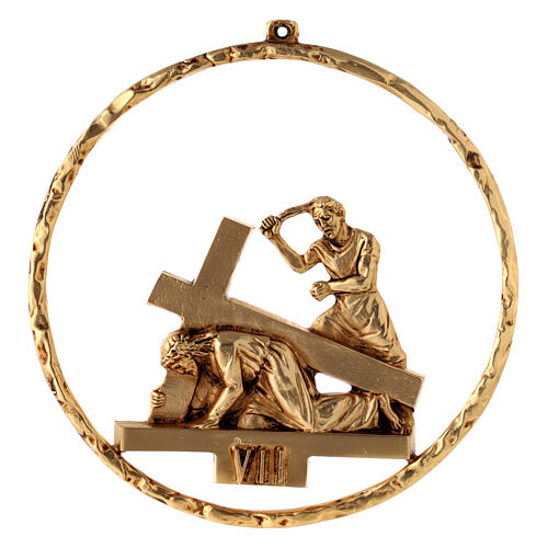Way of the cross, 15 stations 22cm diameter in golden brass 7