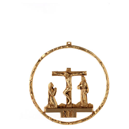 Way of the cross, 15 stations 22cm diameter in golden brass 13