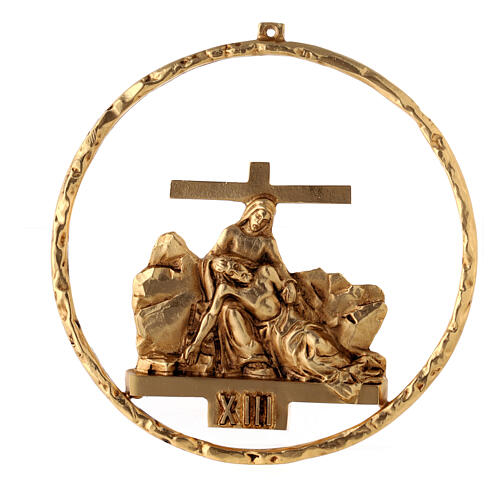 Way of the cross, 15 stations 22cm diameter in golden brass 14