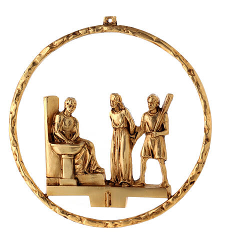 Vía Crucis 15 estaciones diám. 22 cm latón dorado 9
