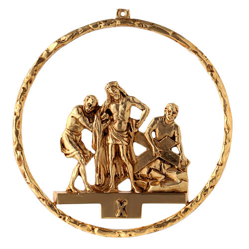 Via Crucis, 15 stations 22cm diameter in golden brass 11
