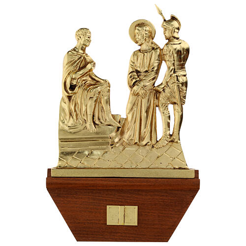 Kreuzweg, 15 Stationen, Holz und Messing vergoldet, 24x42 cm 1