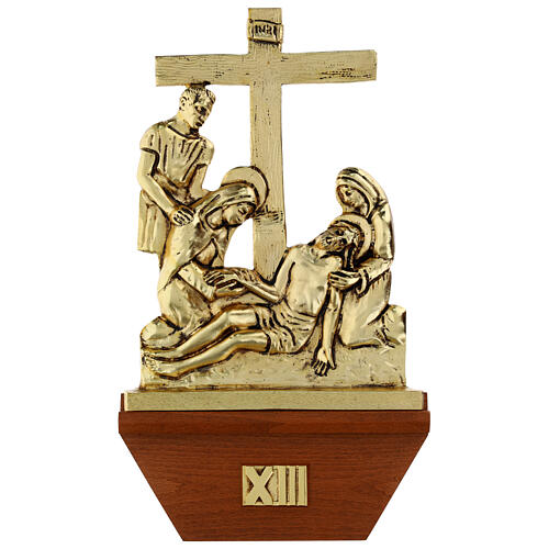 Way of the cross, 15 stations 24x42cm in wood and golden brass 13