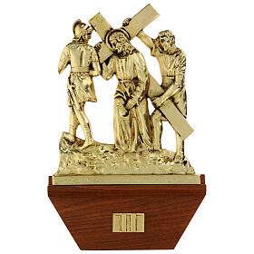 Via Crucis 15 stazioni 24x42 cm legno ottone dorato
