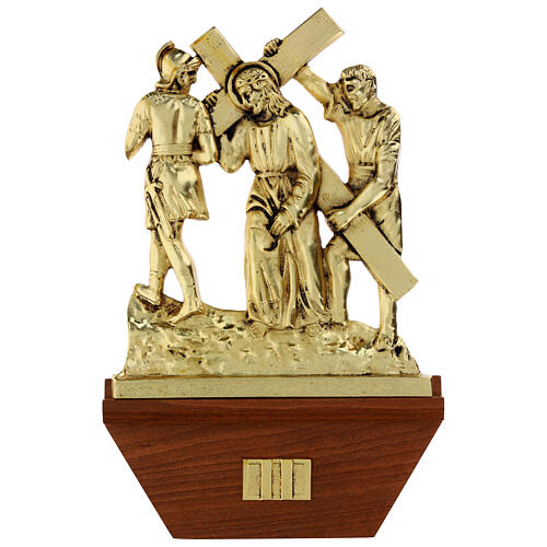Via Crucis 15 stazioni 24x42 cm legno ottone dorato 2