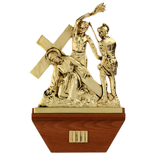 Via Crucis 15 stazioni 24x42 cm legno ottone dorato 3