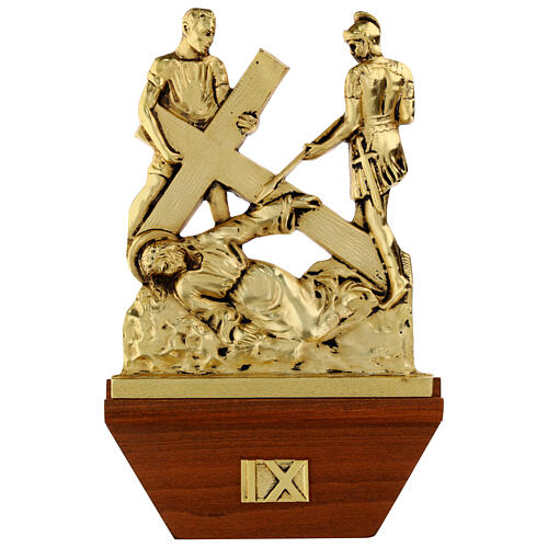 Via Crucis 15 stazioni 24x42 cm legno ottone dorato 9