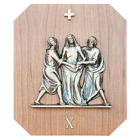 Via Crucis gold-plated brass and mahogany wood 15 stations, 23x28cm
