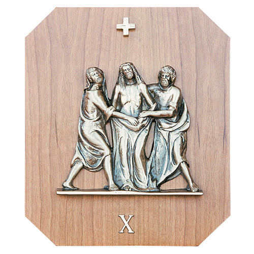 Via Crucis gold-plated brass and mahogany wood 15 stations, 23x28cm 1