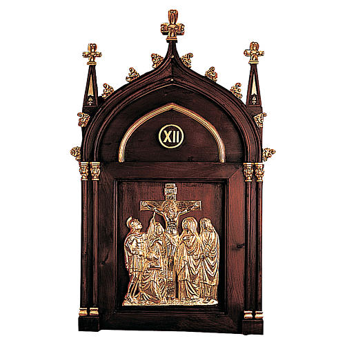 Vía Crucis madera tallada a mano 14 estaciones Molina decoraciones góticas cobre 1
