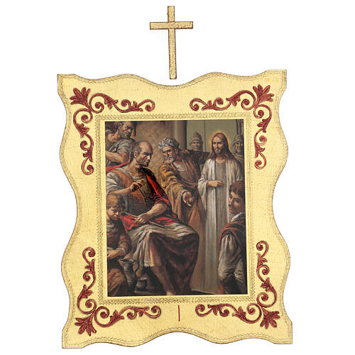 Via Crucis 15 estaciones borde enmarcado impreso madera 40x30 cm 1