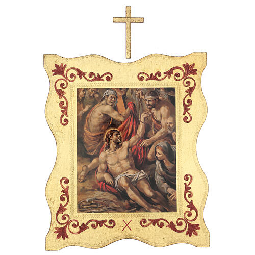 Via Crucis 15 estaciones borde enmarcado impreso madera 40x30 cm 10