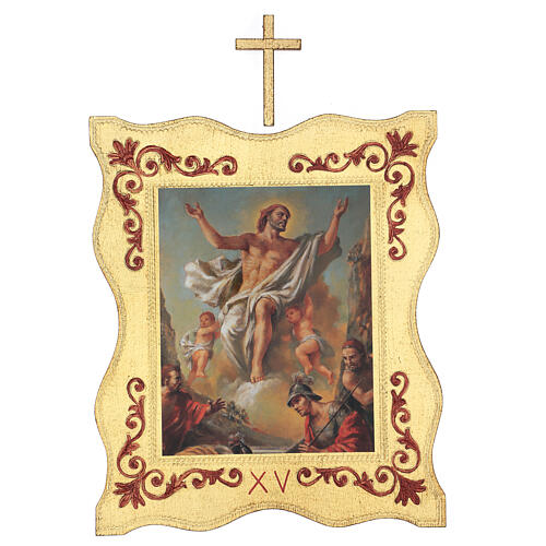 Via Crucis 15 estaciones borde enmarcado impreso madera 40x30 cm 15