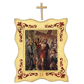 Way of the Cross printed on wood with framed border, 15 stations 40x30 cm