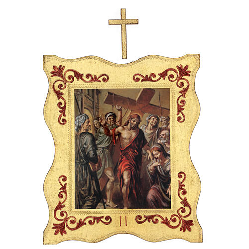 Way of the Cross printed on wood with framed border, 15 stations 40x30 cm 2