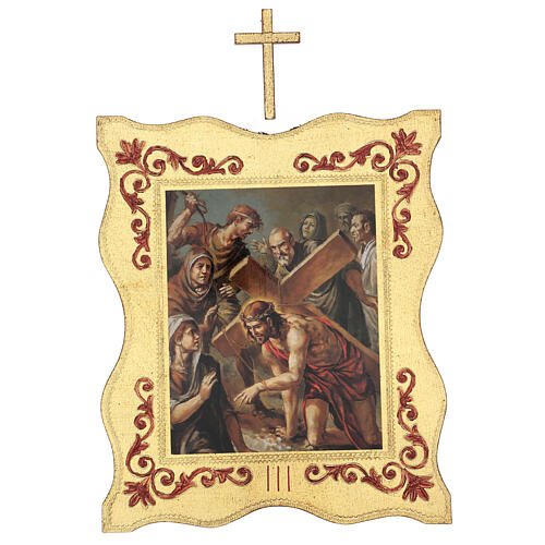 Way of the Cross printed on wood with framed border, 15 stations 40x30 cm 3