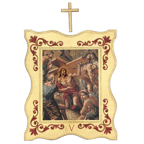 Way of the Cross printed on wood with framed border, 15 stations 40x30 cm 5