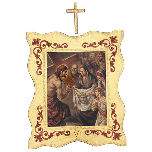 Way of the Cross printed on wood with framed border, 15 stations 40x30 cm 6