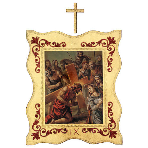 Way of the Cross printed on wood with framed border, 15 stations 40x30 cm 9