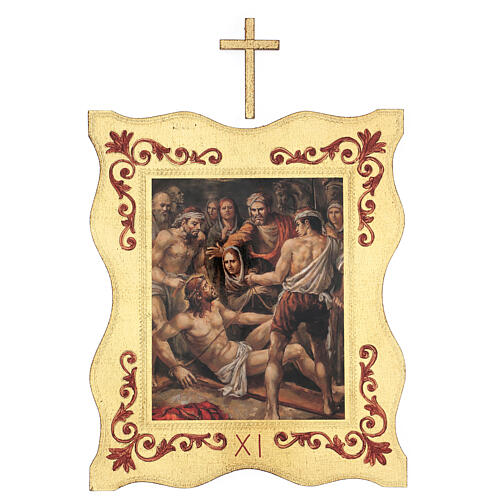 Way of the Cross printed on wood with framed border, 15 stations 40x30 cm 11