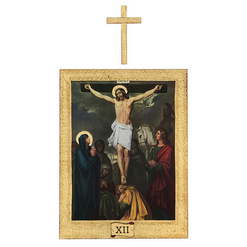 Way of the Cross, 15 stations with crosses, printed on wood 30x25 cm 12
