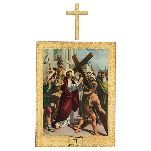 Vía Crucis impreso madera 15 estaciones con cruces 30x25 cm 2