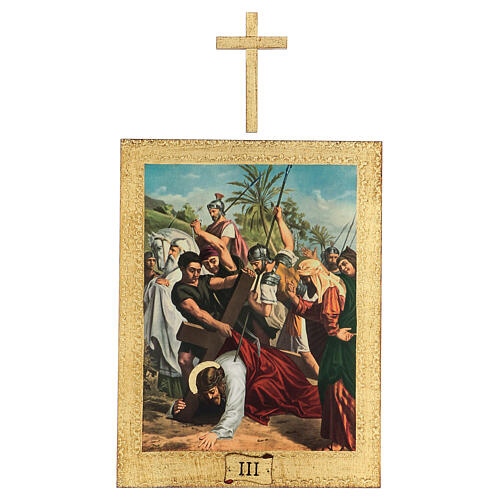 Vía Crucis impreso madera 15 estaciones con cruces 30x25 cm 3