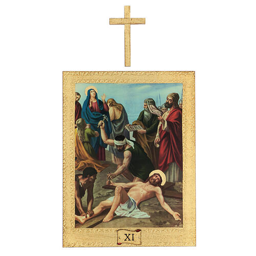 Vía Crucis impreso madera 15 estaciones con cruces 30x25 cm 11