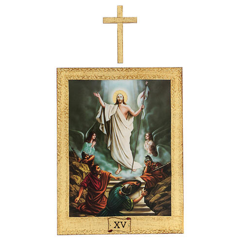 Stations of the Cross printed on wood, 15 stations with cross 30x25 cm 15