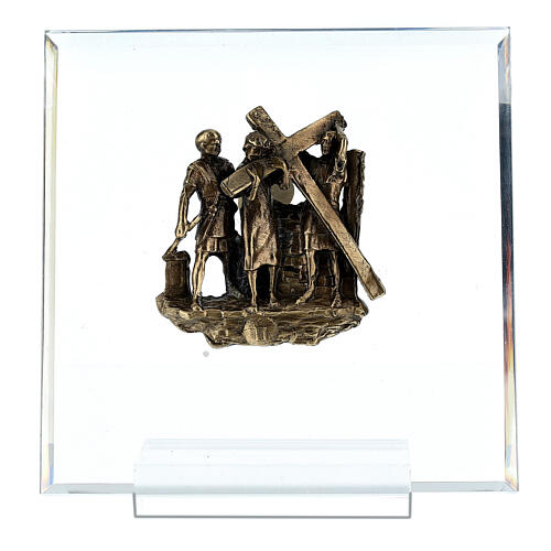Bronze and plexiglass Way of the Cross, 14 stations, 15 cm 3