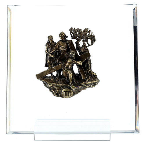 Bronze and plexiglass Way of the Cross, 14 stations, 15 cm 4