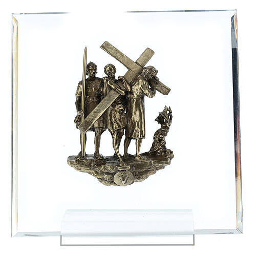 Vía Crucis 14 estaciones bronce y plexiglás h 15 cm Vía Dolorosa 6