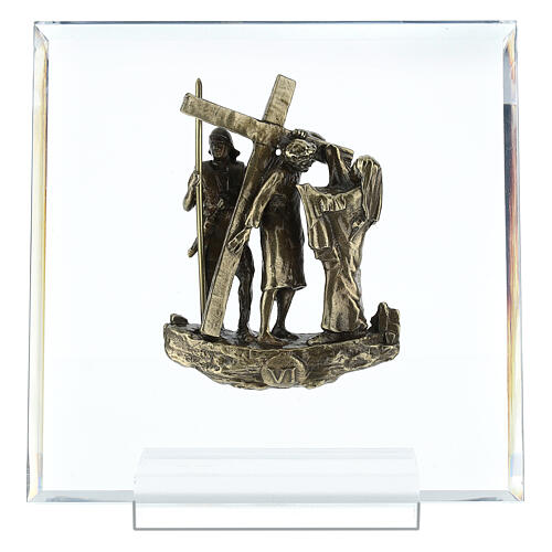 Vía Crucis 14 estaciones bronce y plexiglás h 15 cm Vía Dolorosa 7