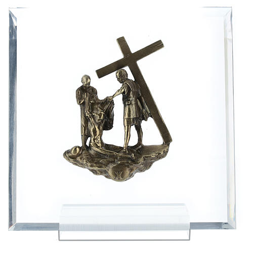 Vía Crucis 14 estaciones bronce y plexiglás h 15 cm Vía Dolorosa 11