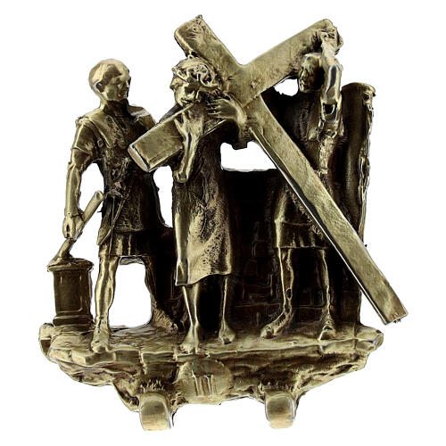 Brass plated alloy Way of the Cross, 14 standing stations, 7 cm 5