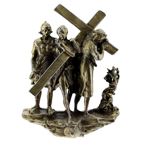 Brass plated alloy Way of the Cross, 14 standing stations, 7 cm 8