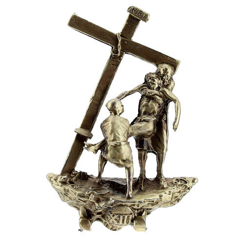 Via Crucis 14 stations brass-plated alloy base support 7 cm 16