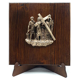 Way of the Cross with 14 stations, bronze on wood, 7 cm