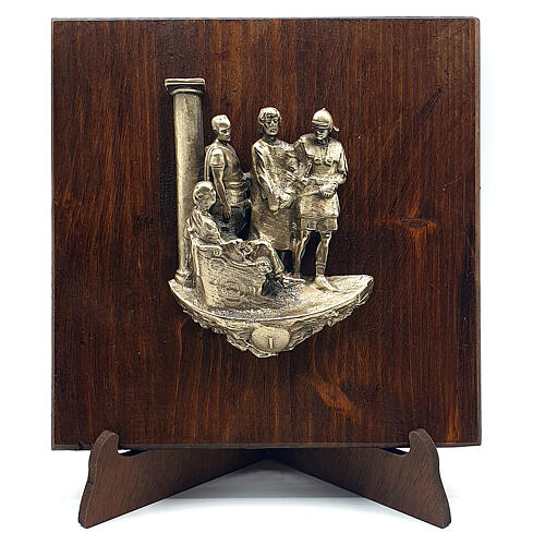 Way of the Cross with 14 stations, bronze on wood, 7 cm 1