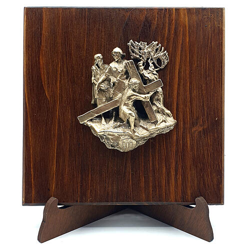 Way of the Cross with 14 stations, bronze on wood, 7 cm 3