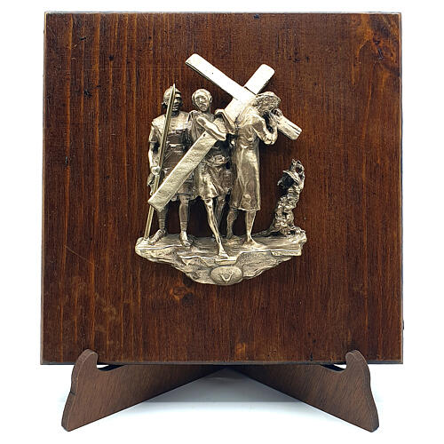 Way of the Cross with 14 stations, bronze on wood, 7 cm 5