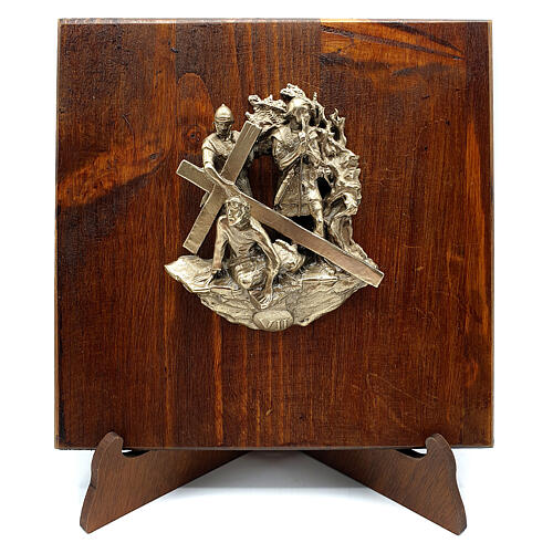 Way of the Cross with 14 stations, bronze on wood, 7 cm 7