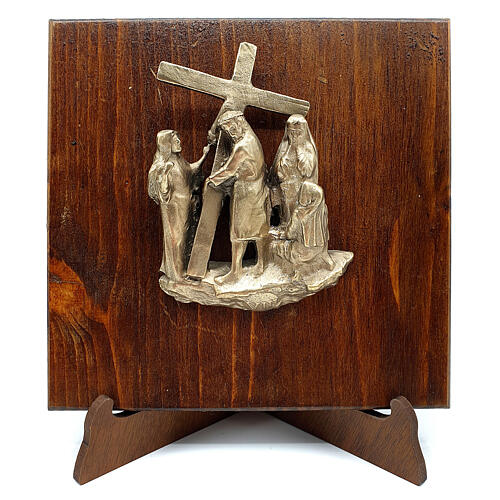 Way of the Cross with 14 stations, bronze on wood, 7 cm 8