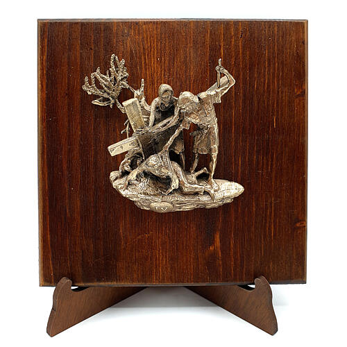 Vía Dolorosa 14 estaciones sobre madera bronce Vía Crucis 7 cm 9